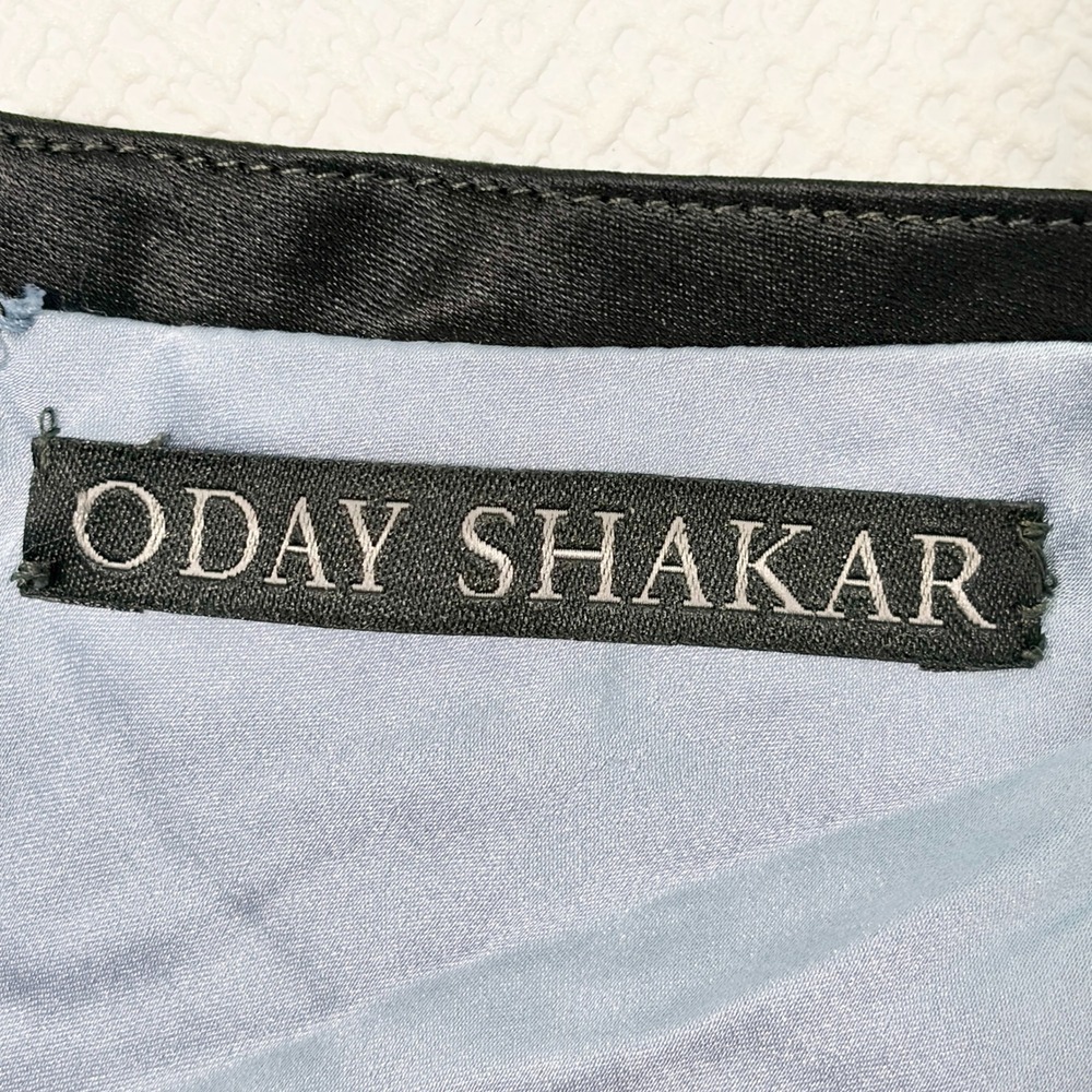 Oday Shakar Silk Mini Dress Lace Trim V-Neck Blue Black Size XS - Picture 4 of 12